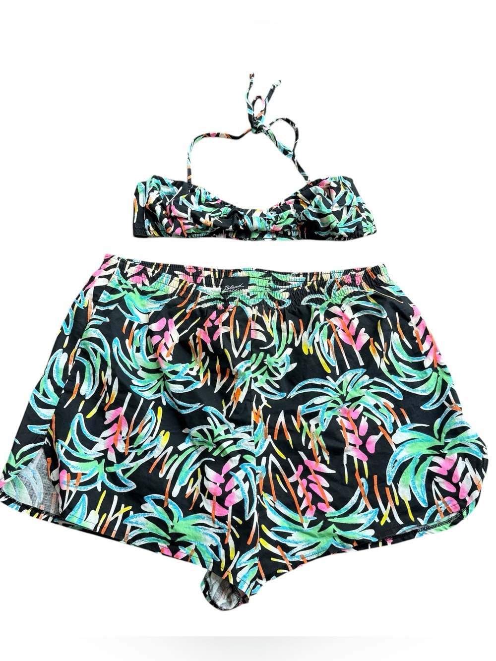 Vintage 90s swimsuit two piece bikini top + high waist shorts floral size 9